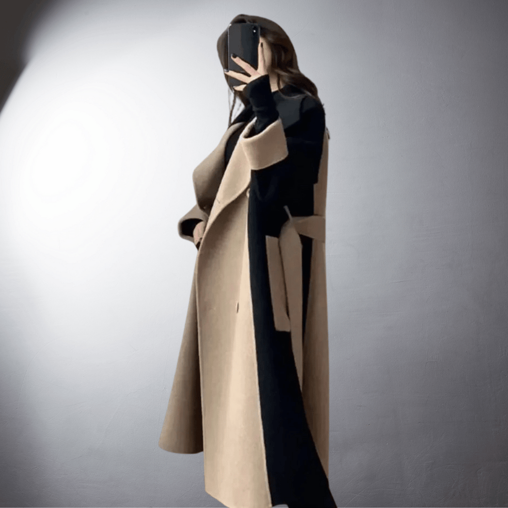 Dwukolorowy płaszcz z prostym krojem dla kobiet | Idealny na zimę
