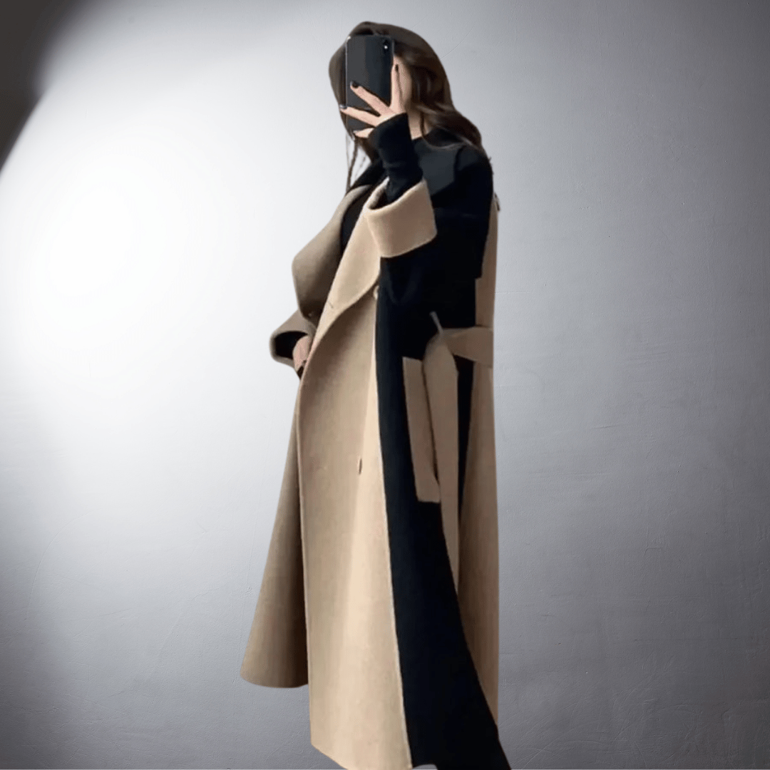 Dwukolorowy płaszcz z prostym krojem dla kobiet | Idealny na zimę