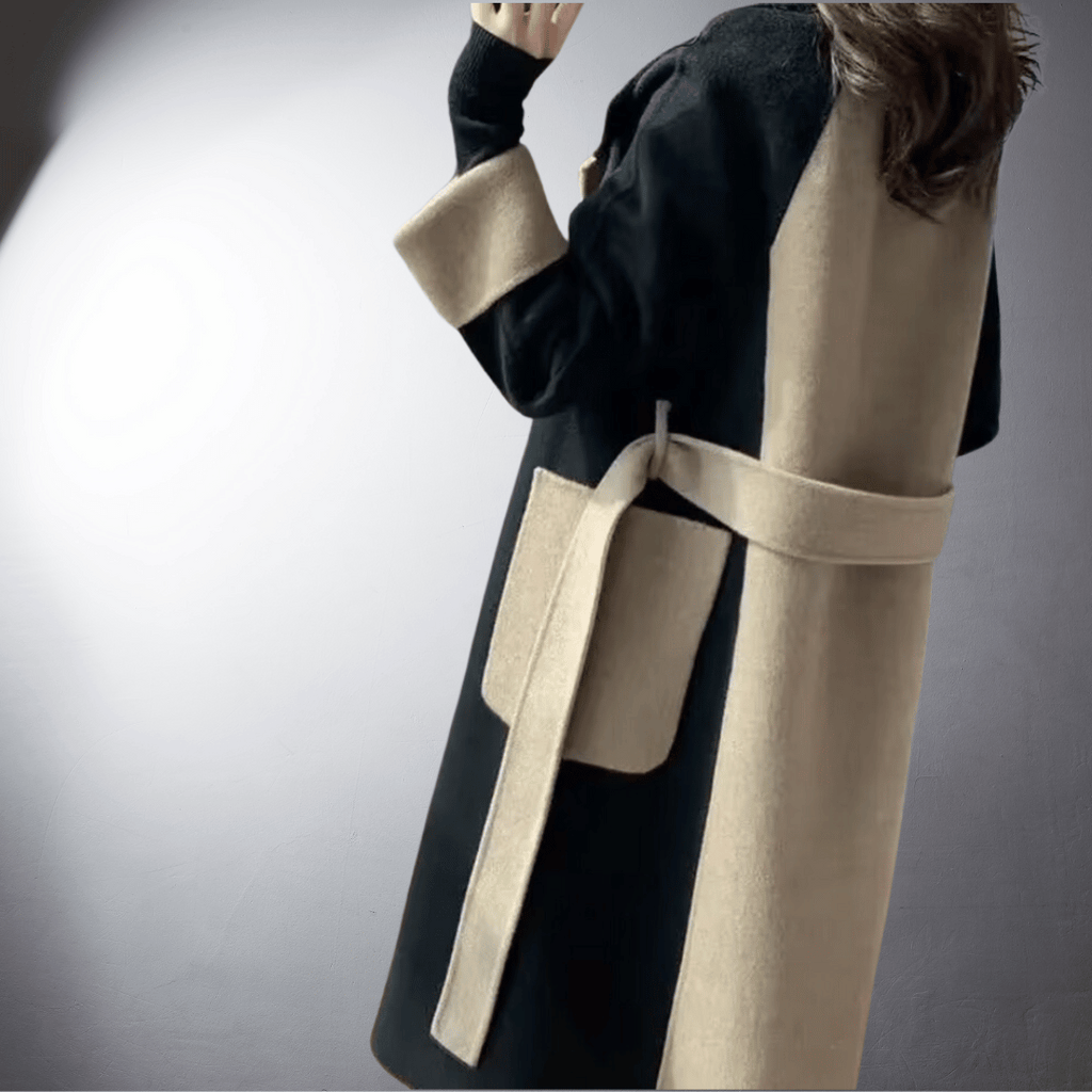 Dwukolorowy płaszcz z prostym krojem dla kobiet | Idealny na zimę